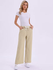 Casual Denim Pants Drawstring Elastic Waist Wide Legs Jeans