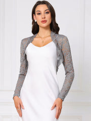 Floral Lace Long Sleeve Open Front Cropped Bolero Shrugs