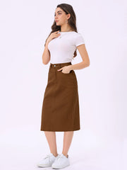 Casual Denim High Waist Stretchy Midi Pencil Jean Skirt