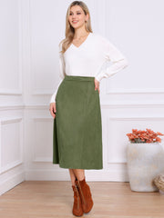 Faux Suede Casual A-Line Midi Skirts