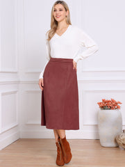 Faux Suede Casual A-Line Midi Skirts