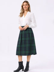 Plaid Vintage Pocketed Midi A-Line Skirt
