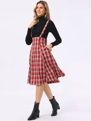 Plaid Overall Tartan Pinafore Suspender Midi Skirt