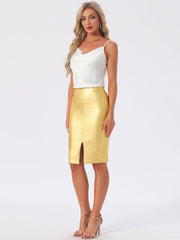 Party High Waist Shining Bodycon Pencil Metallic Midi Skirt