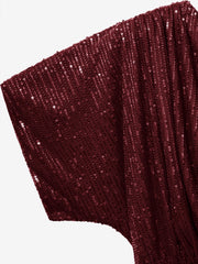 Sequin One Shoulder Ruched Cocktail Midi Dress