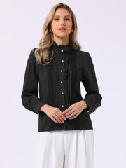 Ruffled Button Down Long Sleeve Work Shirts