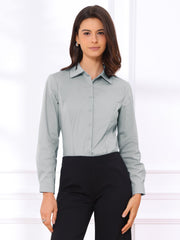 Long Sleeve Leotard Shirt Business Work Button Down Bodysuit