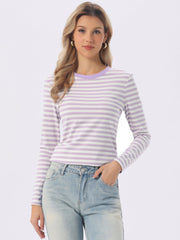 Striped Long Sleeve Crew Neck Casual Tops