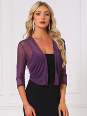 Chiffon 3/4 Sleeve Open Front Bolero Mesh Sheer Shrug
