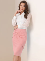 Work Pencil Ruched High Waist Bodycon Midi Skirt