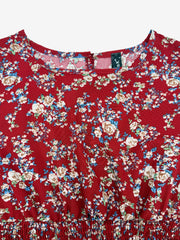 Floral Puff Sleeves Smocked Waist A-Line Midi Dress