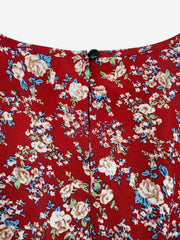 Floral Puff Sleeves Smocked Waist A-Line Midi Dress