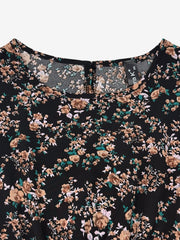 Floral Puff Sleeves Smocked Waist A-Line Midi Dress