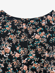 Floral Puff Sleeves Smocked Waist A-Line Midi Dress