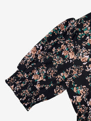Floral Puff Sleeves Smocked Waist A-Line Midi Dress