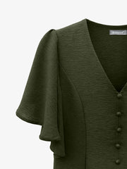 V-Neck Solid Color Flare Sleeve Casual Blouse