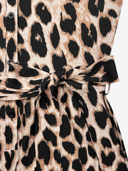 Leopard Print Sleeveless Tie Waist Wide Legs Jumpsuits