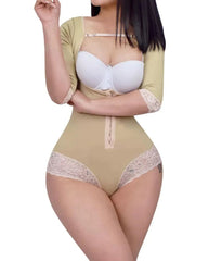 Women Full Body Waist Trainer Zipper Tummy Control Upper Arm Open Bust Slimmer Corset Shaper Girdle