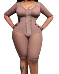 Full Body Support Arm Compression With Built In Bra Half Sleeve Mid Leg Bodysuit