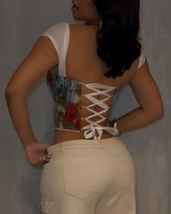 Off-The-Shoulder Tie Back Slim Fit Corset Top