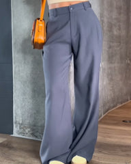 High-Waisted Draping Casual Floor-Length Straight Fit Pants