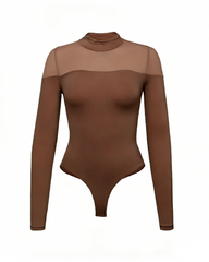 Seamless High-Neck Base Layer Mesh Splicing Long-Sleeved Slim-Fit High-Elastic Bodysuit