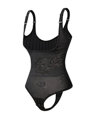 Flower Patterned Bodysuit With Exposed Chest Lifted Buttocks Tummy Control And Bust Support