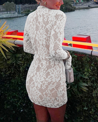 Fashion Sexy Lace Cutout Bodycon Flare Sleeve Dress