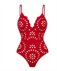 Flower Hollow One Piece Swimsuit and Skirt