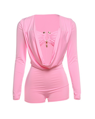 Deep V-Neck Low-Cut Solid Color Slim-Fitting Jumpsuit