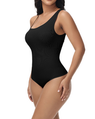 One-Shoulder Bodysuit With Padded Bust Tummy Control And Hip Lifting.