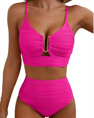 Two-Piece Bikini Set U-Shaped Underwire Hollow High Waist Textured Swimsuit