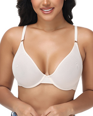 Unlined Low Cut Sheer Mesh Underwire Bra