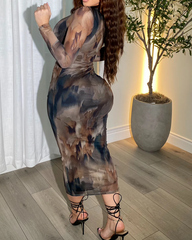 Elegant Long Sleeved Mesh Dress