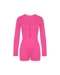 Tight-Fitting Hollowed-Out Round Neck Long-Sleeved Bodysuit
