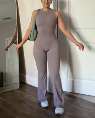 Casual Flared Backless Bodysuit With Hip Lift