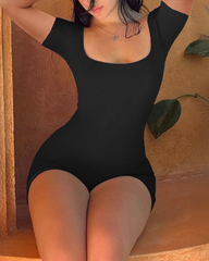 Stylish Square-Neck High-Stretch Bodysuit With Back Tie Design
