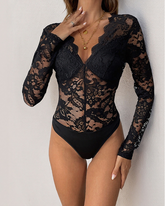 Elegant Long-Sleeved Lace Bodysuit