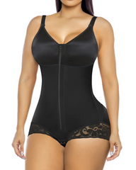 Zippered Front-Opening Lace-Trimmed Tummy Control Shapewear
