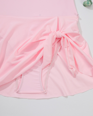 Asymmetrical Hem Pleated And Knotted One-Piece Swimsuit For Beach Vacation