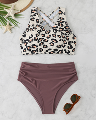 Leopard Print High Waist Tummy Control Bikini Set