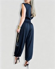 Sleeveless Waist Cincher Side Slit Back Cutout Jumpsuit
