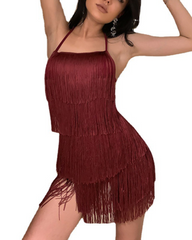 Multi-Layer Tassel Backless Cami Slip Dress