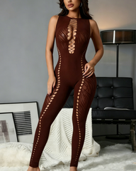 Tiger Print Cutout Bodycon High Waist Jumpsuit