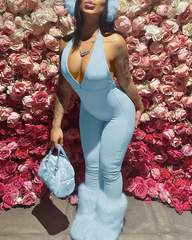 Deep V-Neck Neckband Backless Bodysuit High-Waisted Hip-Lifting Jumpsuit