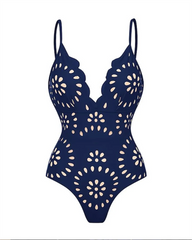 Flower Hollow One Piece Swimsuit and Skirt