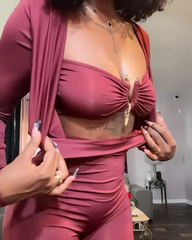 Deep V-Neck Low-Cut Solid Color Slim-Fitting Jumpsuit