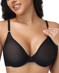 Unlined Low Cut Sheer Mesh Underwire Bra