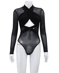 Cross-Cut Tight Long-Sleeved Jumpsuit