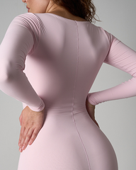 Lace Long-Sleeve Fitted Stretchy Square-Neck Bodysuit